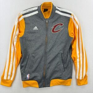 Cleveland Cavaliers Adidas Track‎ Jacket Size S 3 Stripes Full Zip Gray Gold
